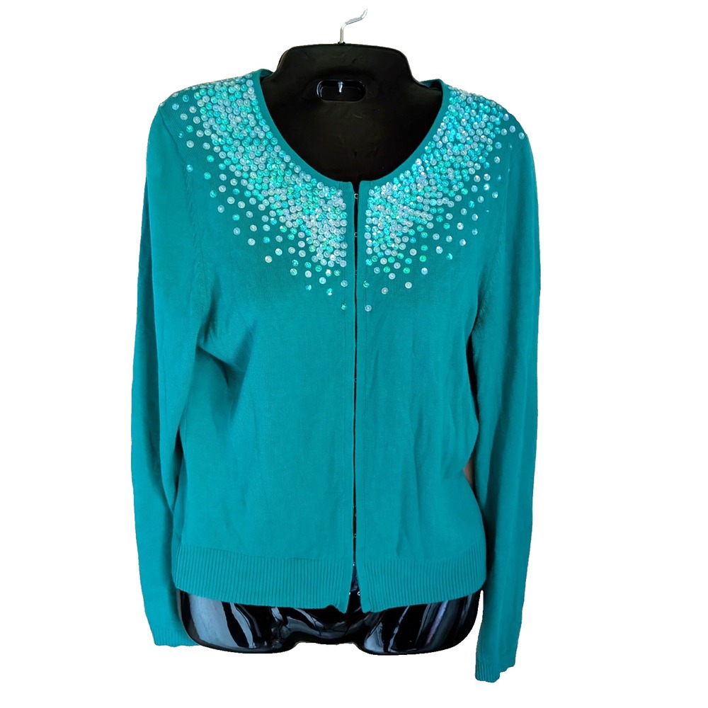 Vintage 00s Y2K Gap Cardigan Sweater Size M Sequin Hook Holiday Dainty Preppy
